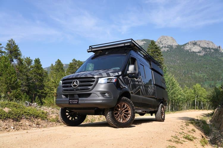 War Horse custom van in a mountain setting